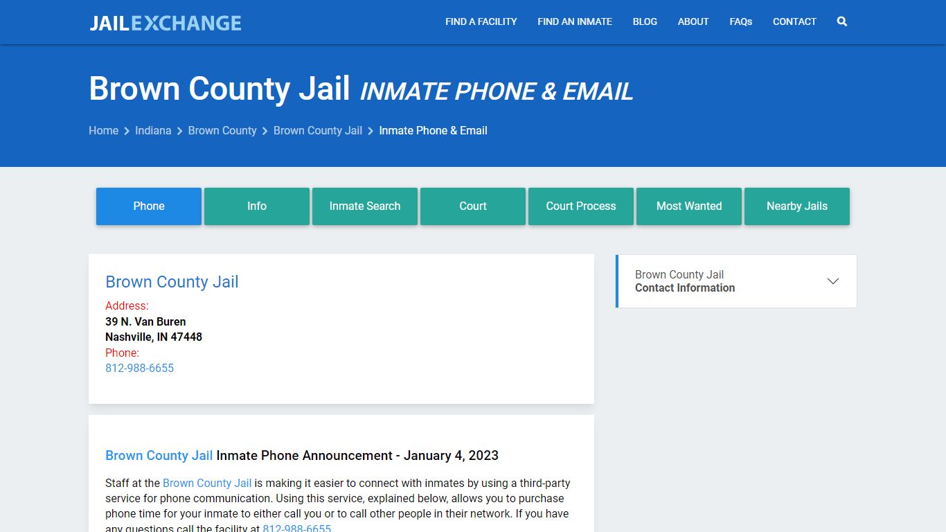 Inmate Phone - Brown County Jail, IN - Jail Exchange