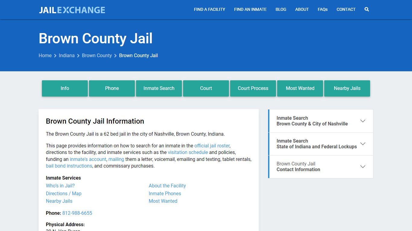 Brown County Jail, IN Inmate Search, Information